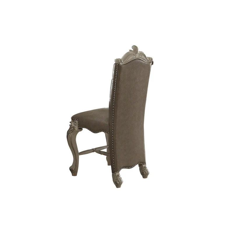 Faux Leather Upholstered Wooden Counter Height Chair with Nail head Trim, Gray and White