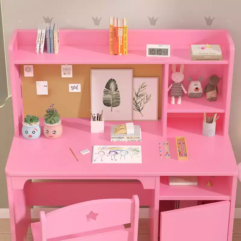 Kids Study Desk & Chair Set with Storage, Toddler Ergonomic Children's Learning Table with Bookshelf & Organizer, Gift for Boys Girls Ages 3-8