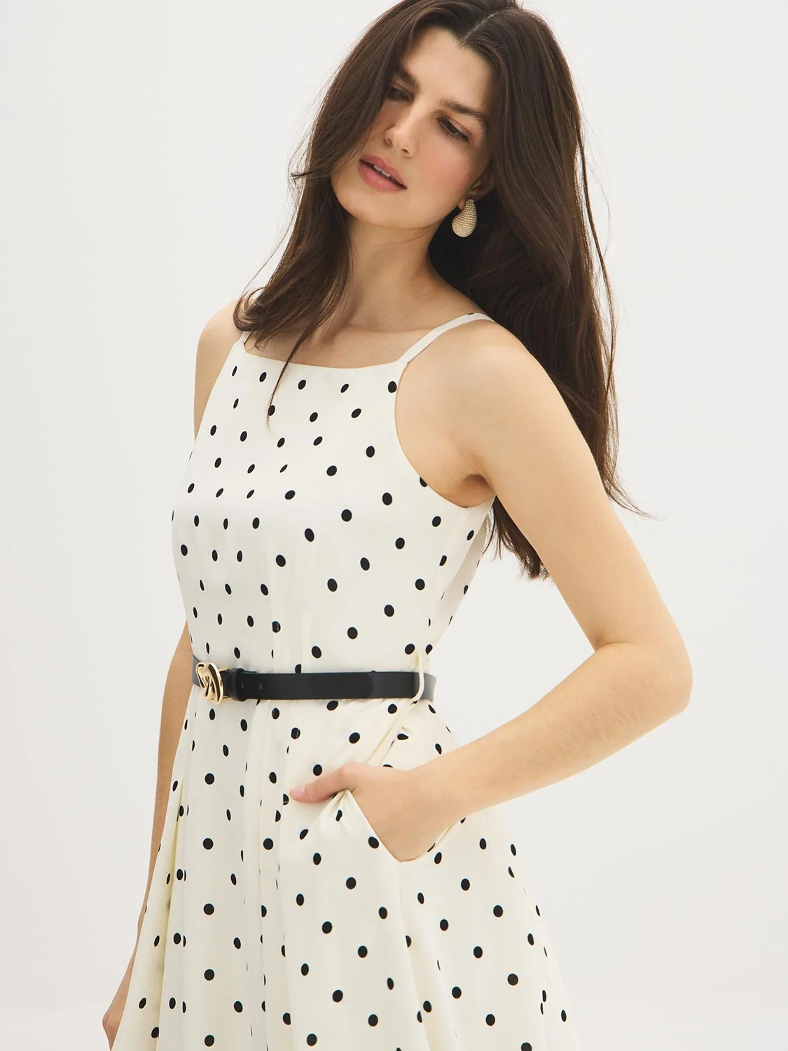 Polka Dot Square Neck Midi Dress