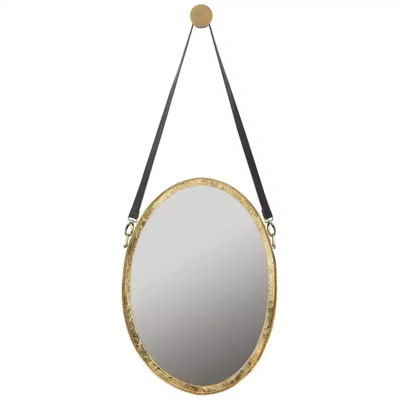 Oval Wall Mirror – Antique Gold, Iron Frame, Single