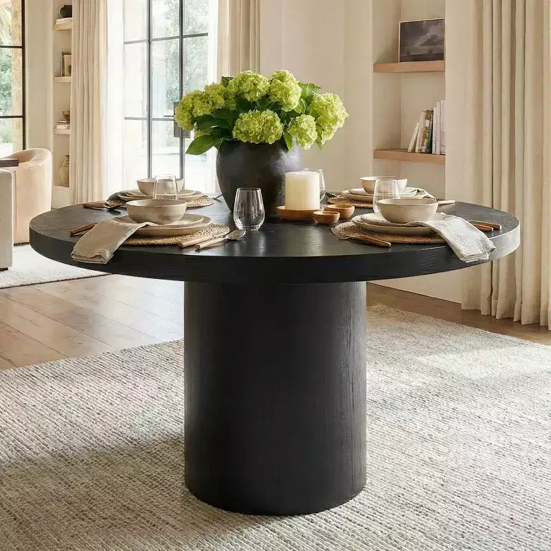 Modern 47 Round Pedestal Dining Table with Wood Grain Finish, 4-Person Round Kitchen Table for Dining Room or Small Spaces-Panipeachy