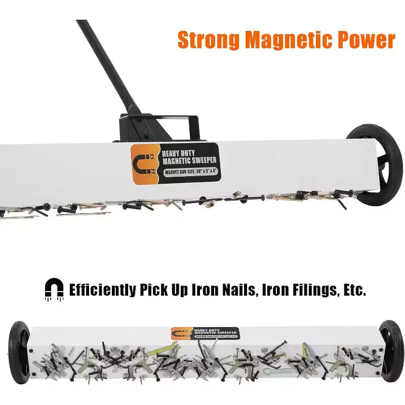 Magnetic Sweeper Rolling, 24 Industrial 33LBS Capacity w/Adjustable Handle & 7 Wheels for Nails Debris (White)