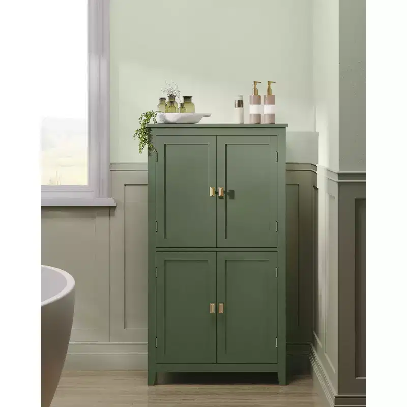 Bathroom Floor Storage Cabinet with 4 Doors & Adjustable Shelves, Freestanding Storage Unit, 11.8 x 23.6 x 43.3 Inches