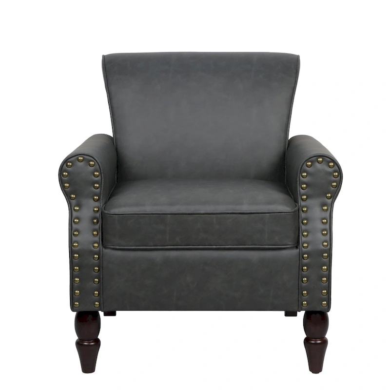Rolled Armrests PU Accent Chair with Nailhead Trim (Set of 2)