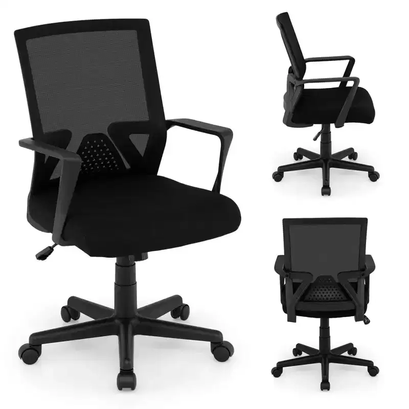 Costway Mesh Office Chair Swivel Rocking Chair Adjustable w/ Armrests & Lumbar Support