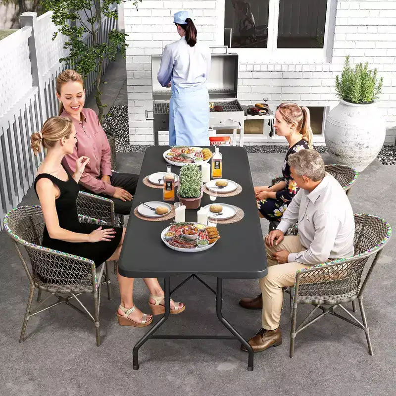 SUGIFT 5ft Folding Table Fold-in-Half Long Party Table Collapsible Portable Table with Heavy-Duty Design