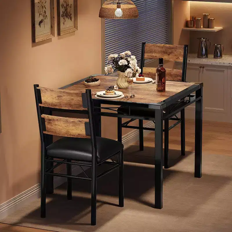 Dining Table Set, Dining Room Table Set with Corner Protector, Wood Kitchen Table and Chairs Set with Upholstered Chairs for Kitchen Room, Apartment