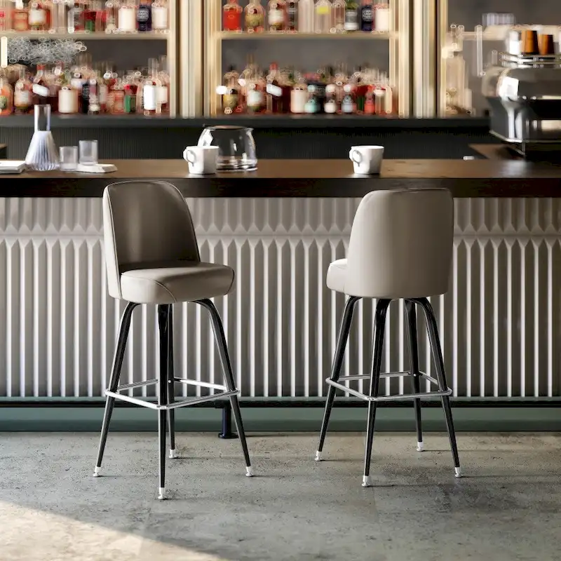 2 Pack Metal Barstool with Swivel Vinyl Upholstered Bucket Seat and Footrest - 18.5D x 18.5W x 42.5H