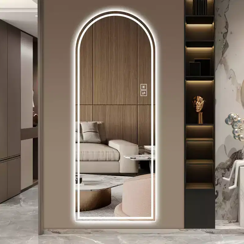 Modern Arched LED Full-Length Vanity Mirror, Dimmable Lights, Standing or Wall-Mounted Mirror for Bedroom, Makeup, Dressing Room-Panipeachy