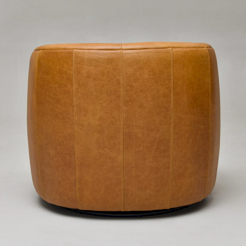 KINWELL Modern Top Grain Genuine Leather Swivel Armchair with Pillow
