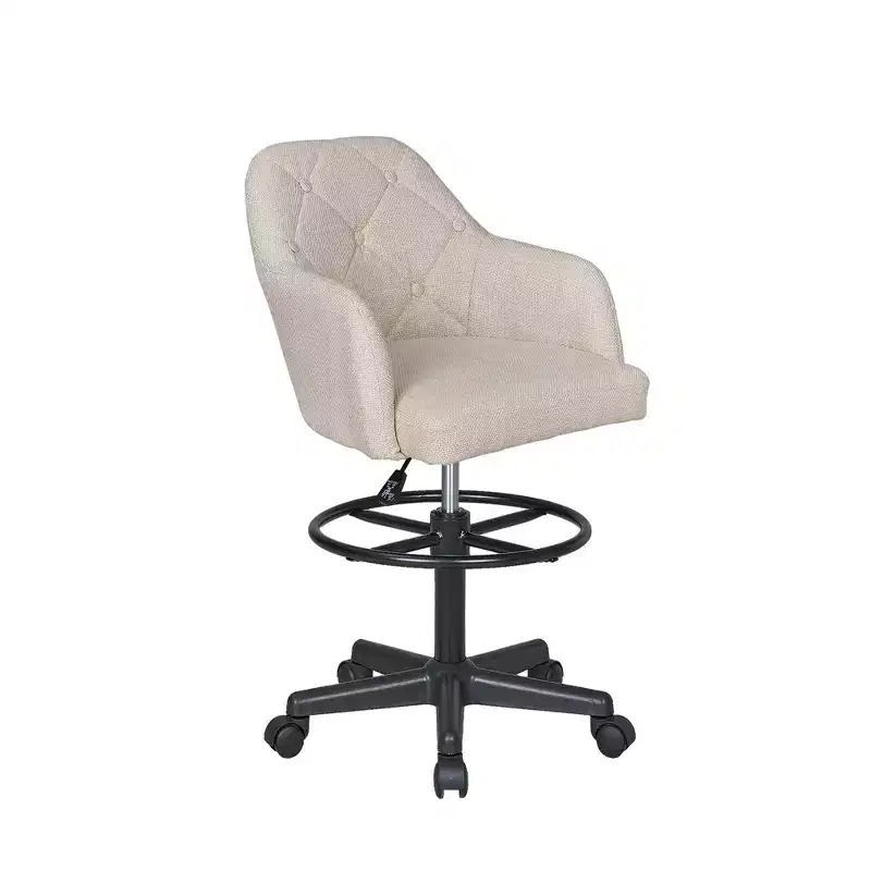 VECELO Drafting Chair with Adjustable Height PU Swivel Stool with Lumbar Support