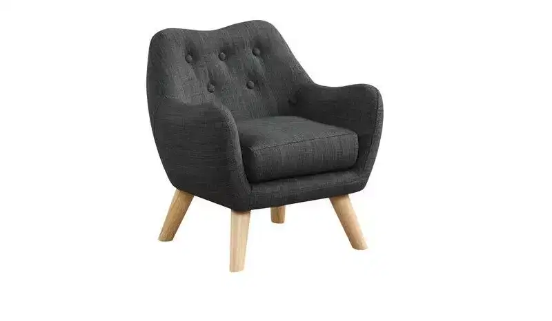 HOMLUX 19.5W Linen Kids Accent Chair with Button Tufted Back & Wooden Legs