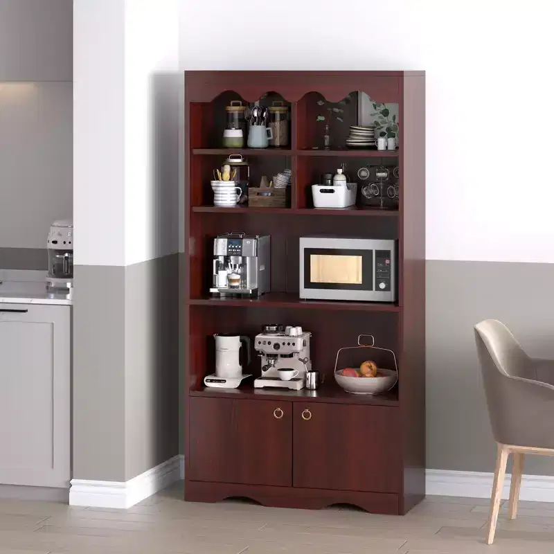 5-Tier Bookcase with Cabinet and Open Shelves, 63