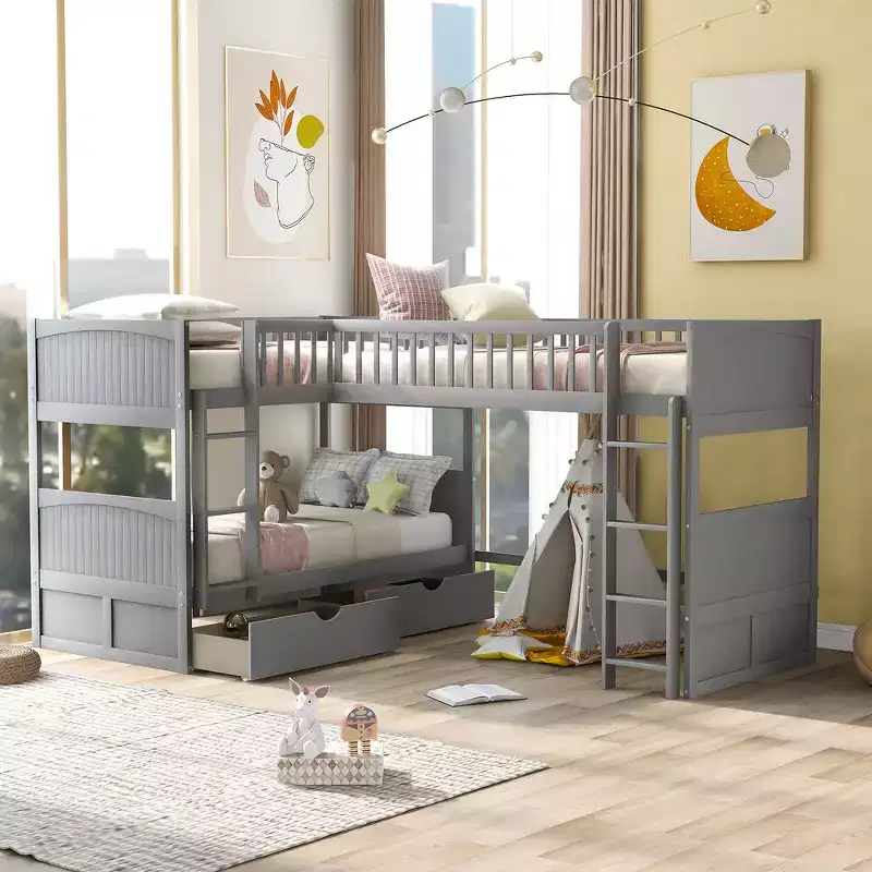 Twin Size Bunk Bed with Built-in Drawers & Versatile Under-Bed Area
