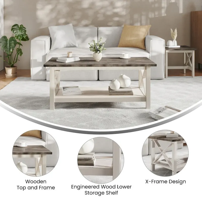 Classic Solid Wood Farmhouse Coffee Table