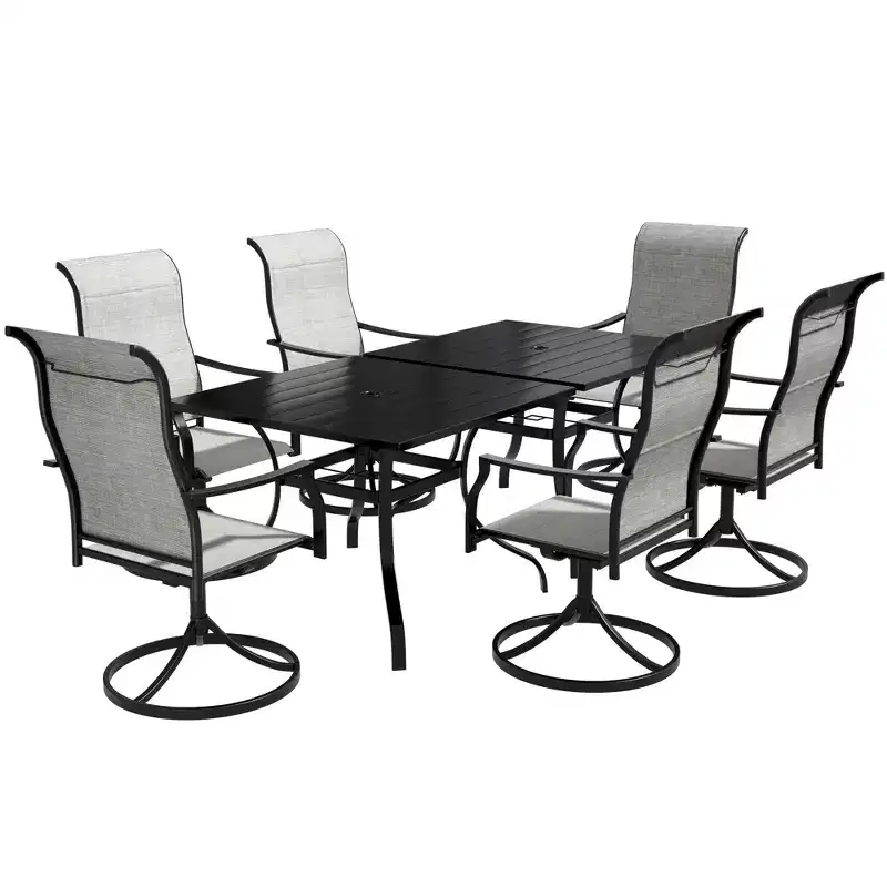 CLIHOME 8-Piece Patio Dining Set,Convertible Square Table built-in Umbrella Hole & 360 Swivel Chairs Outdoor Set