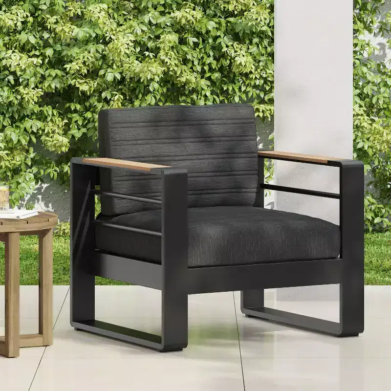 TUYOHW 15 Chic Patio Accent Chair Set of 1,Luxury Outdoor Conversation Aluminum Sofa Chair for Porch,Garden & Backyard,Upholstered Club Chair