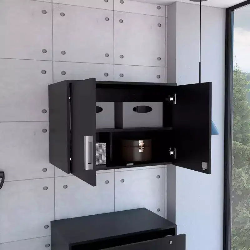 Yamagata Office Wall Cabinet Black - Boahaus: Mounted Storage, Lockable 2-Door Design, 3 Shelves