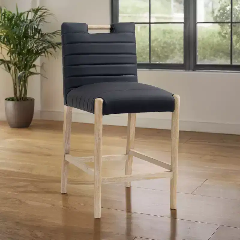Black Vegan Leather Counter Stool