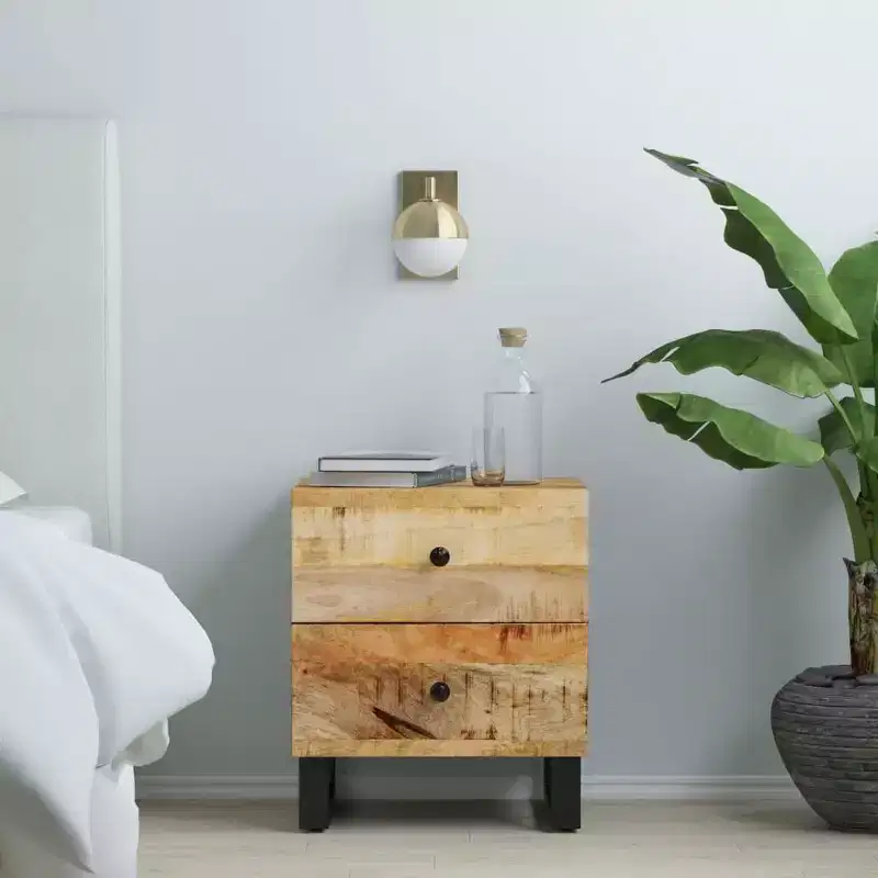 Bedside Cabinet Black Solid Mango Wood Medium Bedside Cabinet