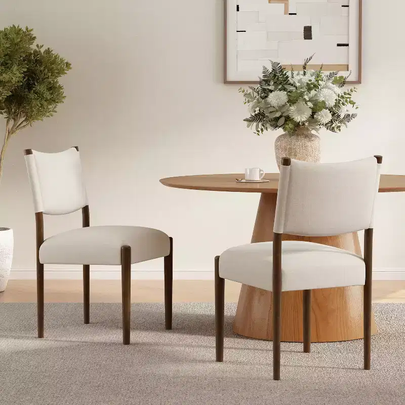 Modern Rubberwood Upholstered Dining Chairs (Set of 2)