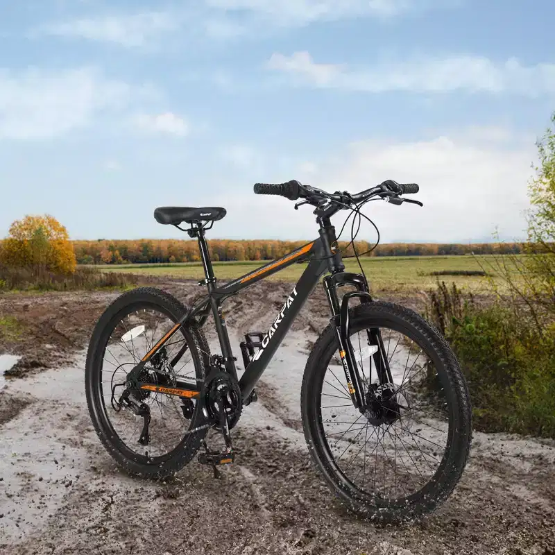 NAYSAYE Bicycle 26 Inch Mountain Bike 21 Speeds Mechanical Disc Brakes for Off Road, Orange, 71*25*39.3