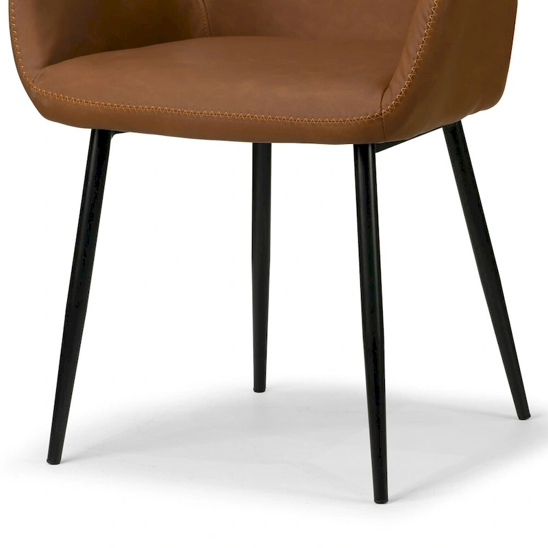 Set of 2 Alrik Brown Arm Chair with Zigzag Stitching Black Metal Legs