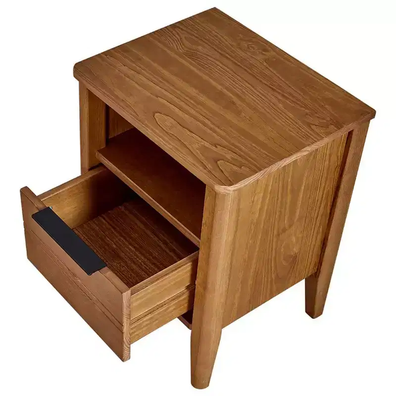 MUSEHOMEINC California Classic 1 Drawer Wooden Bedroom Nightstand Living Room End Table with Open Cabinet and Tapered Legs, Honey Brown