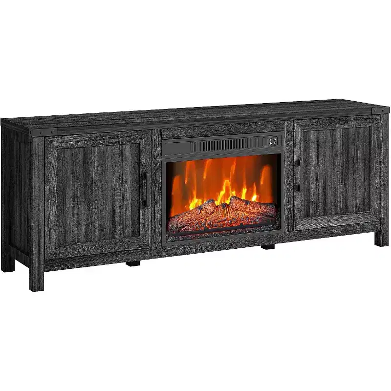 67 Fireplace TV Stand with 23 Electric Fireplace, Farmhouse Drawer Wood ,Modern Entertainment Center for Living Room