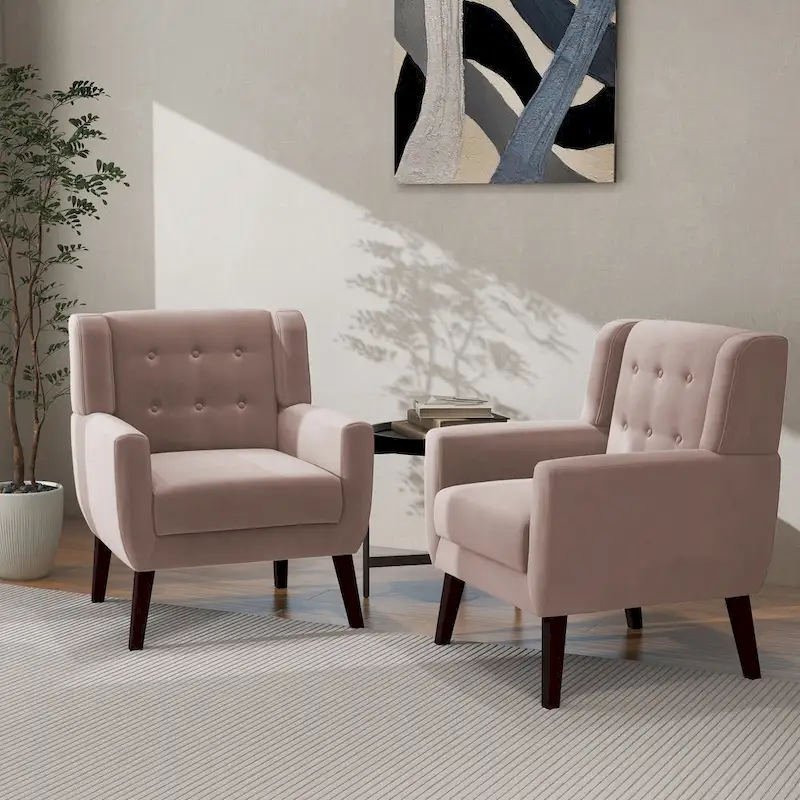 2 Set Modern Accent Chair Velvet Armchair