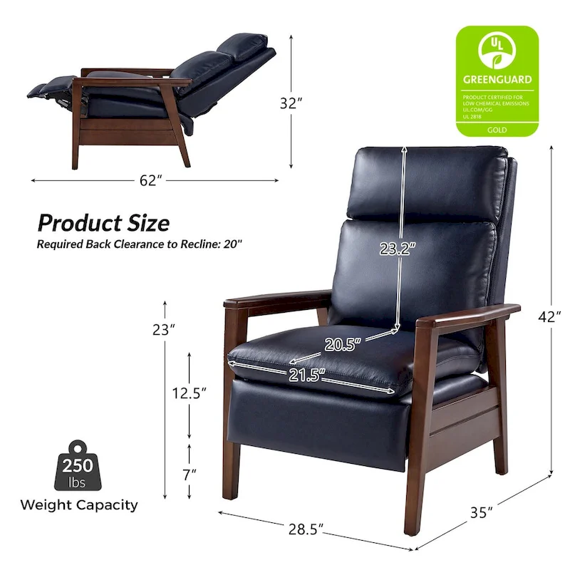 Patrick Mid-century Vegan Leather Solid Wood Recliner by HULALA HOME