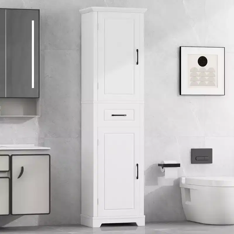 Whisen Tall Bathroom Cabinet with 2 Doors & Adjustable Shelves