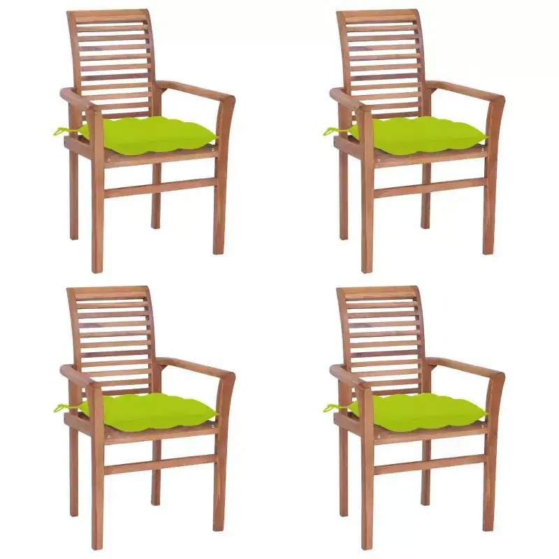 vidaXL Solid Teak Wood Patio Dining Chairs with Bright Green Cushions - 4 Pcs, Stackable, Indoor/Outdoor Seating - Ergonomic and Waterproof
