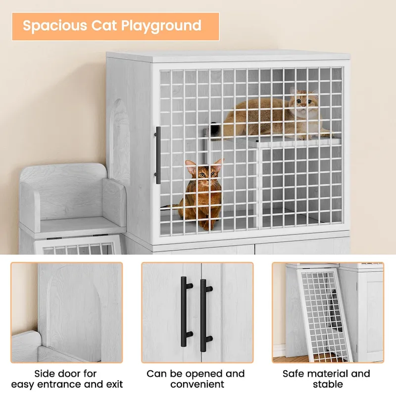 Modern Double Layer Cat Litter Box Enclosure, Hidden Cat Litter Box