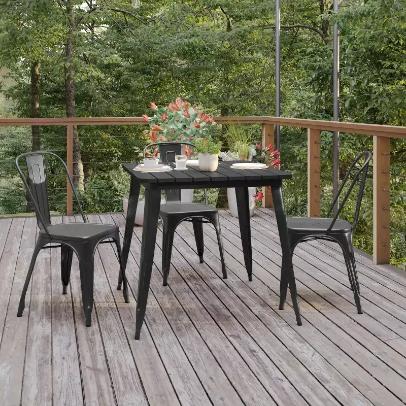 Commercial Grade Indoor/Outdoor Dining Table, 31.5 Square All Weather Poly Resin Top with Steel Base