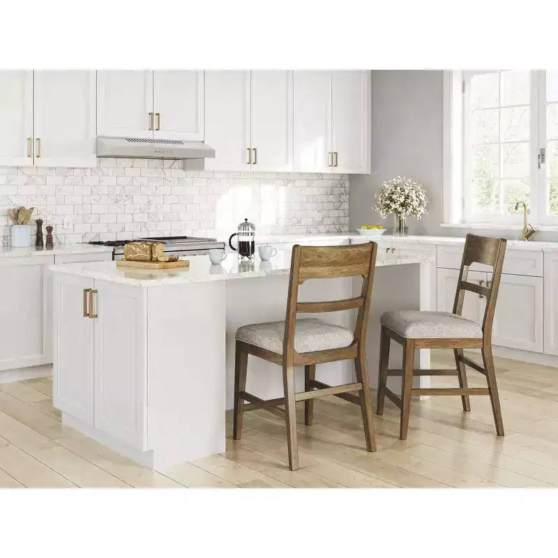 Signature Design by Ashley Cabalynn Counter Height Upholstered Barstools, Set of 2, Light Brown Frame with Cushioned Oatmeal Seat