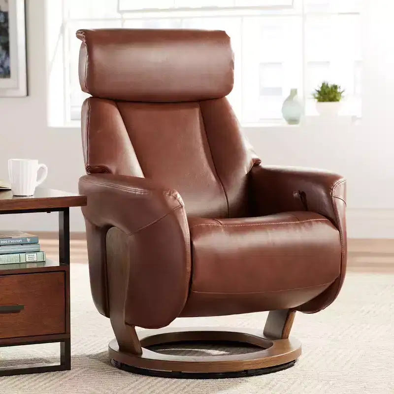 Brown Faux Leather 4-Way Swivel Recliner Chair with Adjustable Headrest and Footrest
