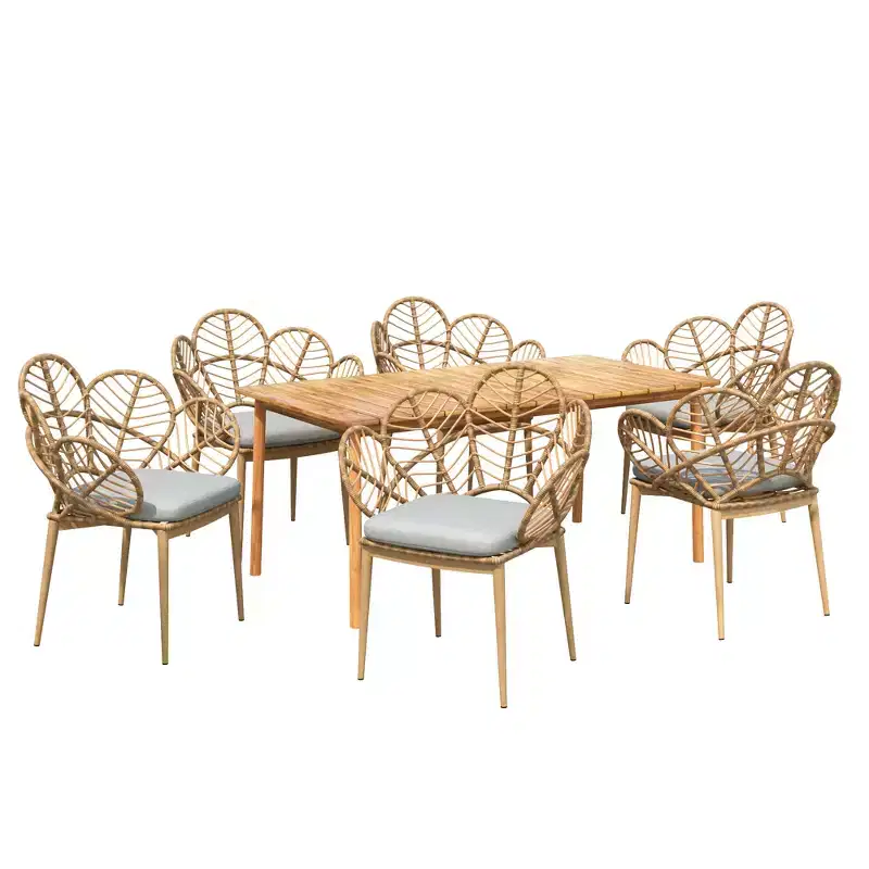 Christopher Knight Home Conrad 7 Piece Outdoor Floral Design Rattan, Metal and Acacia Wood Dining Set