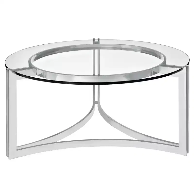 Signet Stainless Steel Coffee Table Silver - Modway: Chic Round Glass Top, Loop Leg Design, 36" Height