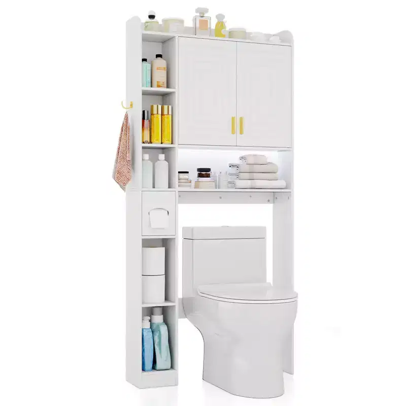 Costway Over Toilet Shelf Freestanding Storage Cabinet Above Toilet with 2-Door Cabinet White/Brown/Gray