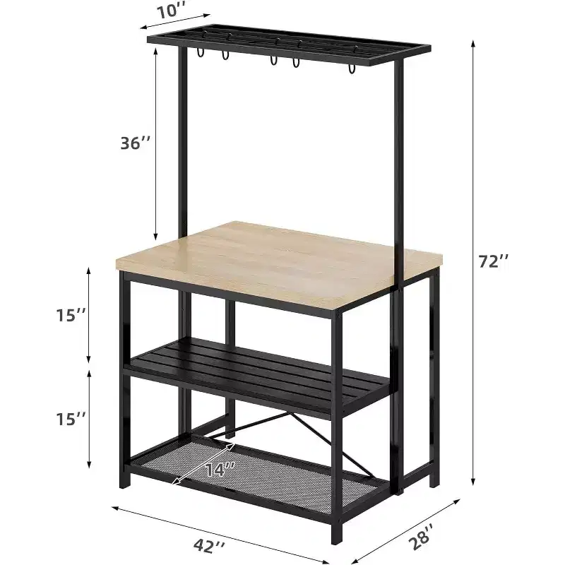 Large Kitchen Island Bakers Rack Microwave Oven Stand Shelf with 3 Tier Storage, Metal Coffee Bar Table, Kitchen Storage for Dining Living Room