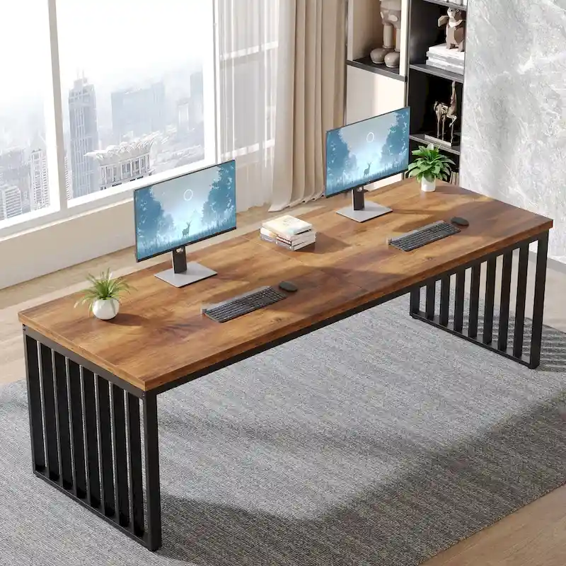 Oak & Black 2-Person Computer Desk, 78.74