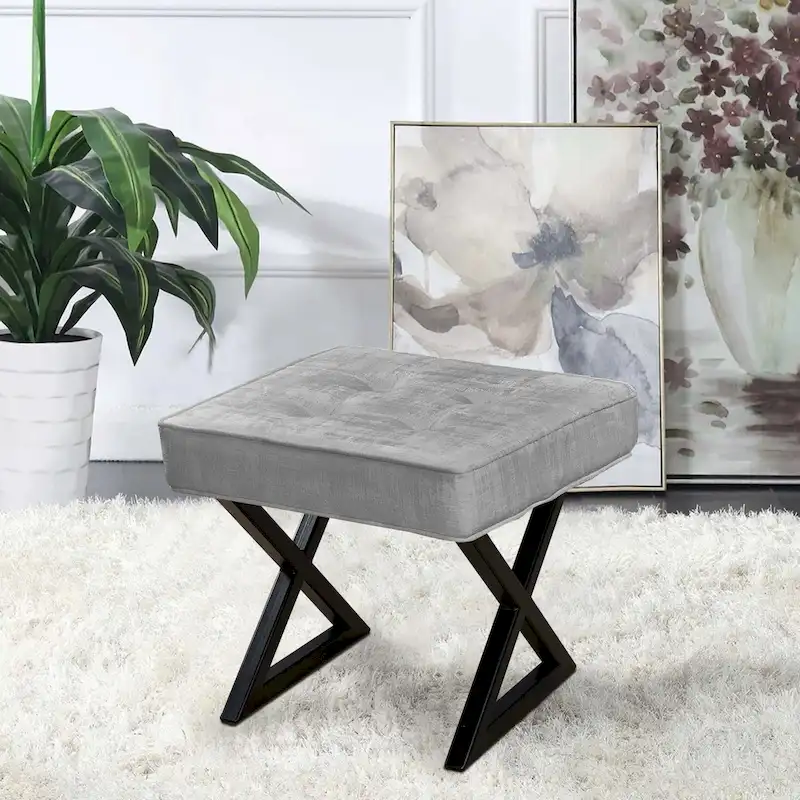 Textured Velvet Ottoman Vanity Stool 18X18X17