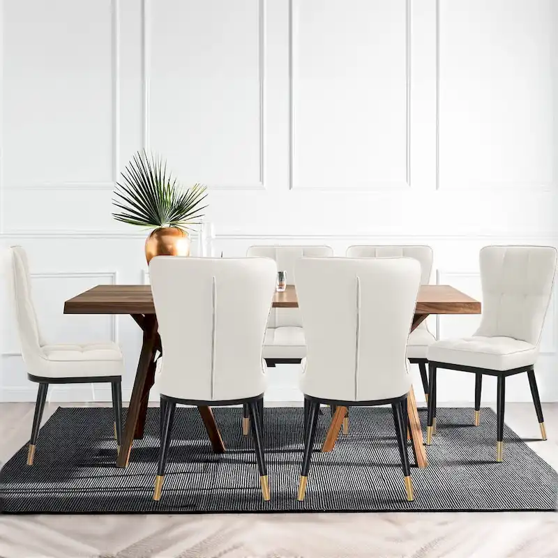 Faux Leather Upholstered Dining Chairs Set of 4 with Checked Pattern