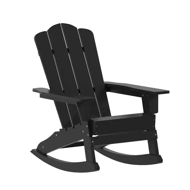 Emma and Oliver Set of 2 Adirondack Rocking Chairs with Cup Holders, Weather Resistant HDPE Adirondack Rocking Chairs