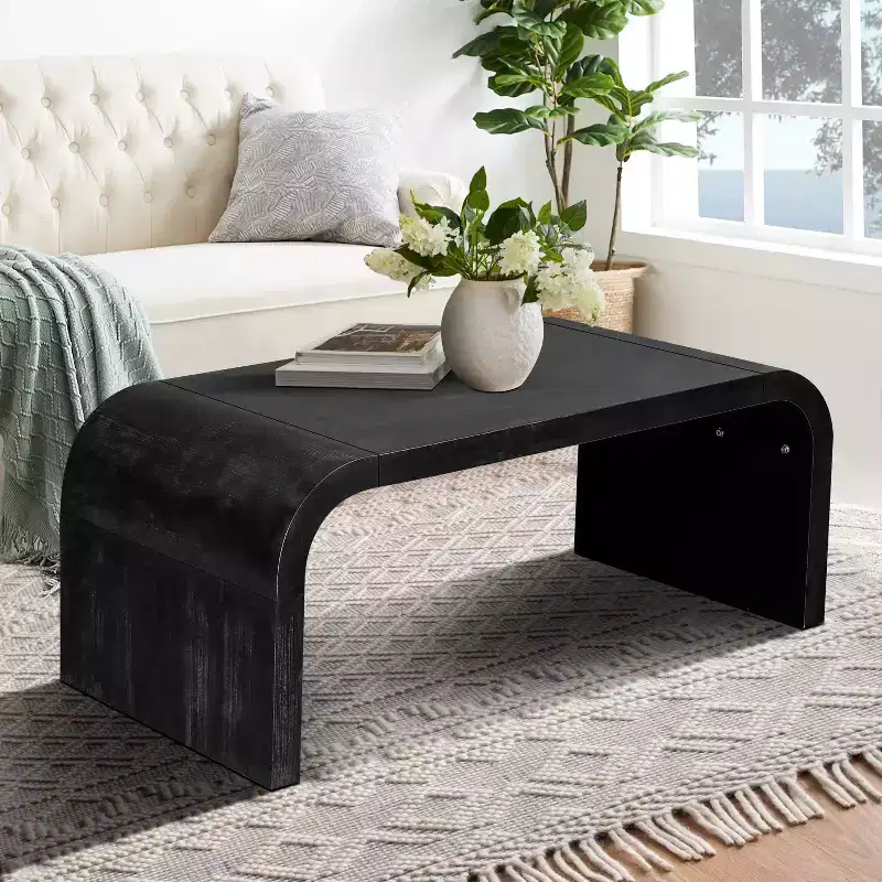 Okak Farmhouse Crafts Coffee Table Curved Art Deco Design for Living Room/Office, Space-Saving,Easy Assembly