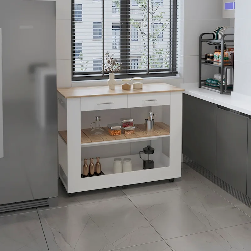 FM Furniture Brooklyn 46 Kitchen Island, Two Shelves, Two Drawers