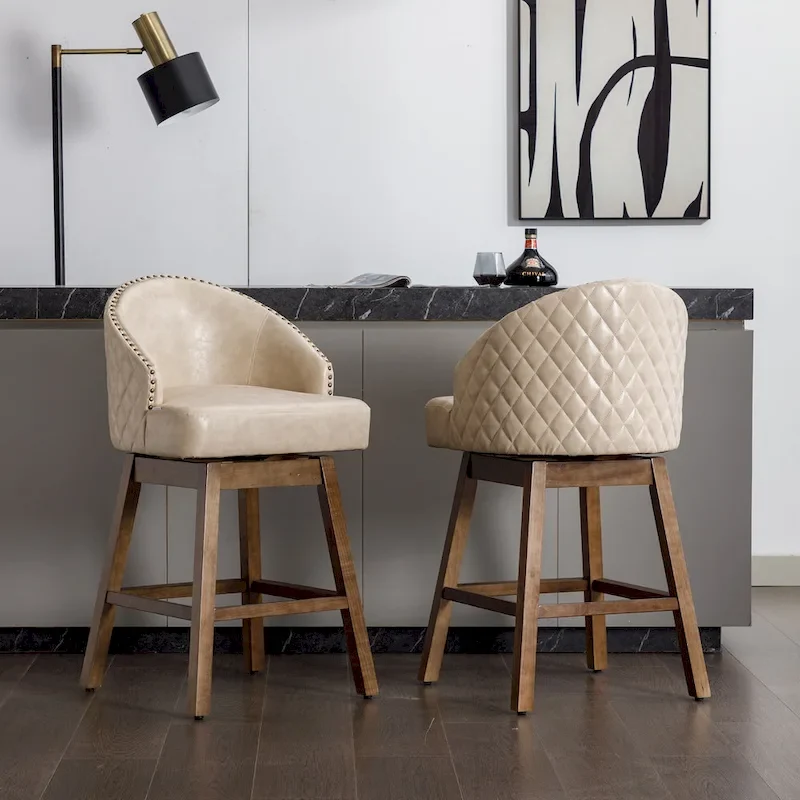 Swivel Wood Counter Height Bar Stools with Footrest (Set of 2)