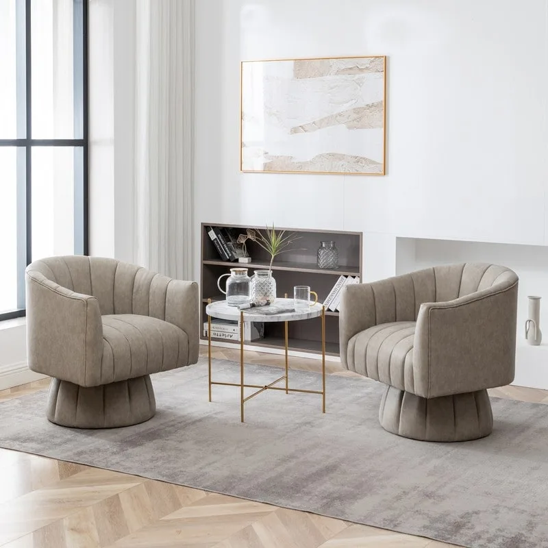 SEYNAR Mid-Century Swivel PU Leather Tufted Round Accent Barrel Chair set of 2