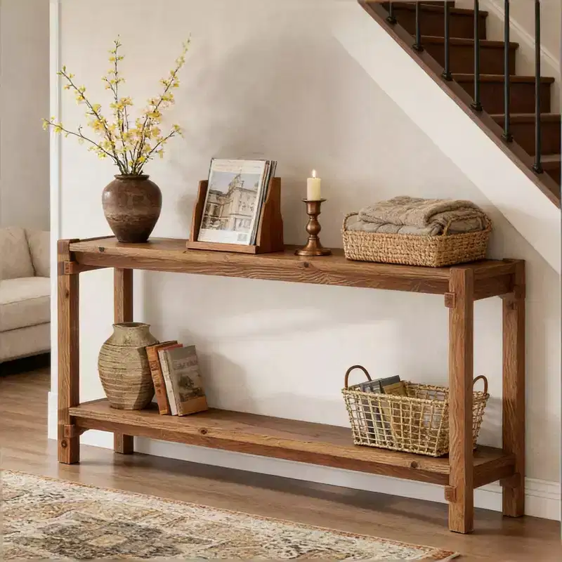 GDFStudio Nikolai Rustic Wooden Rectangular 2-Tier Foyer Console Table